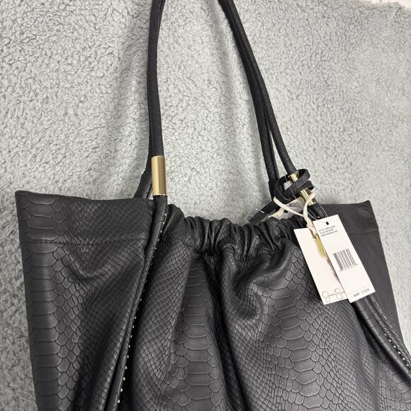 Jessica Simpson Rosanna Black Leather Tote Double Handles Shoulder Bag 14x11x5 - Picture 4 of 16